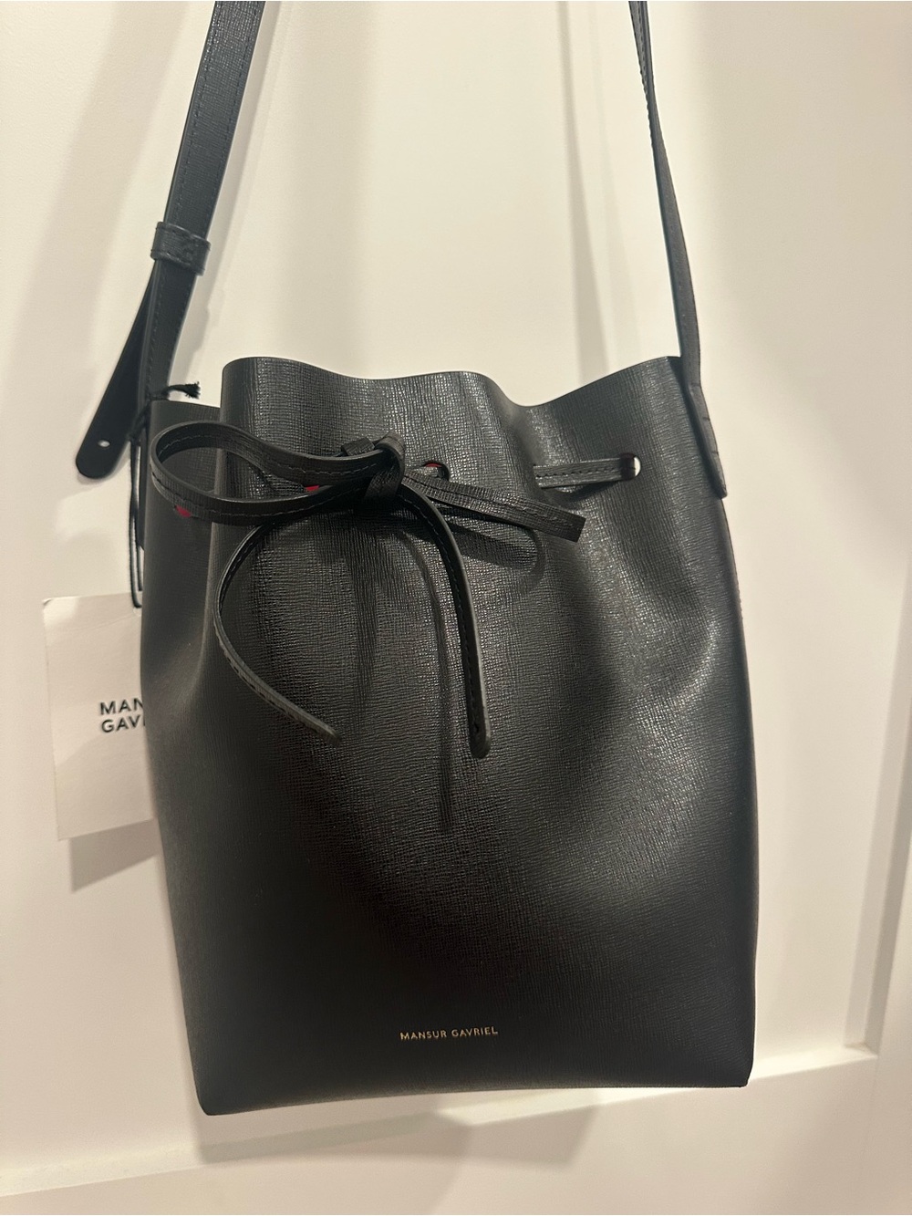 DeMellier Black Leather Drawstring Crossbody Bucket Bag